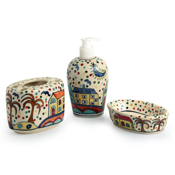 Coastal Cottage Handpainted Ceramic Bathroom Set - Three Piece Set