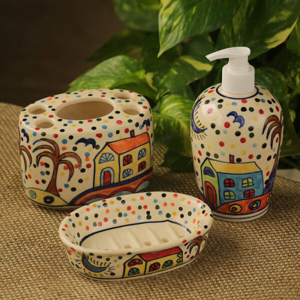 Coastal Cottage Handpainted Ceramic Bathroom Set - Three Piece Set