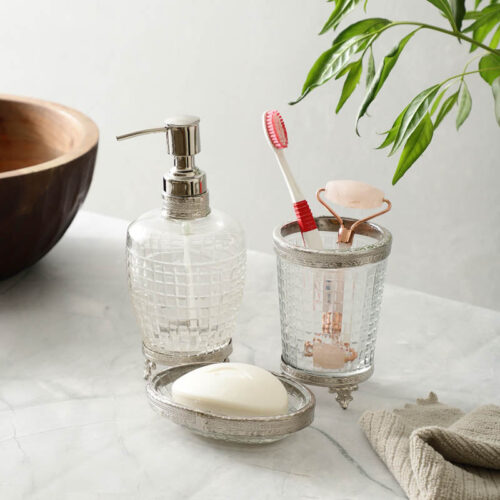 Dolores Crystal Cut Bathroom Set - Silver