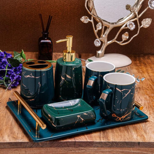 Goldira Galore Green Bathroom Set - Six Piece Set
