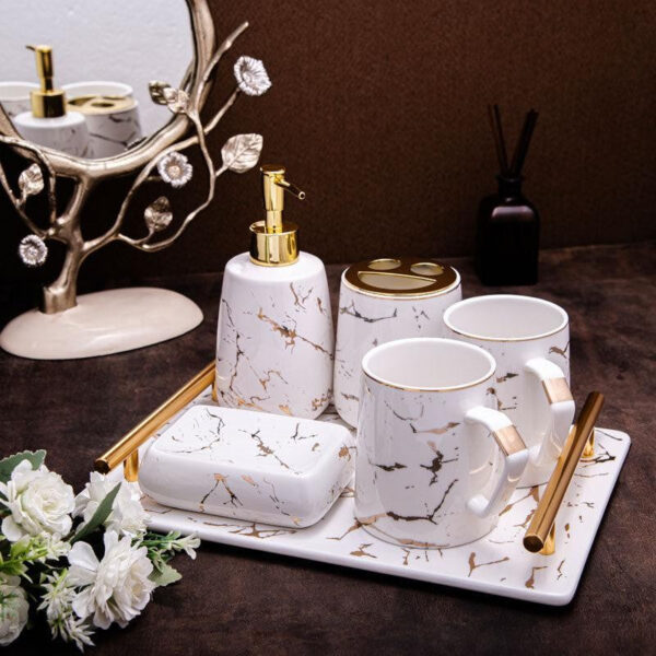 Goldira Galore White Bathroom Set - Six Piece Set
