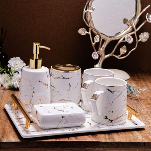 Goldira Galore White Bathroom Set - Six Piece Set