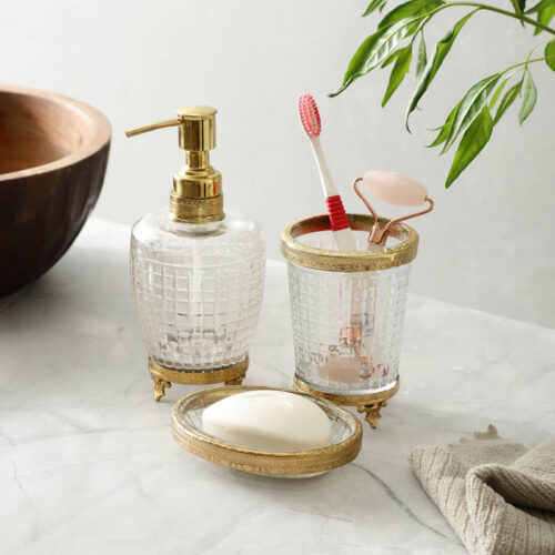 Luma Crystal Cut Bathroom Set - Gold