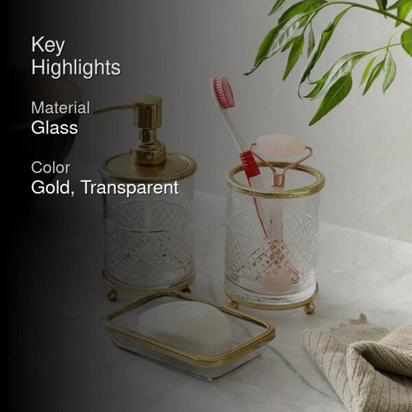 Roma Crystal Cut Bathroom Set - Gold