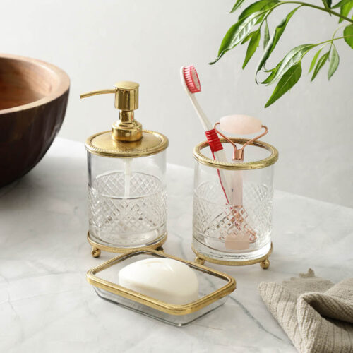 Roma Crystal Cut Bathroom Set - Gold