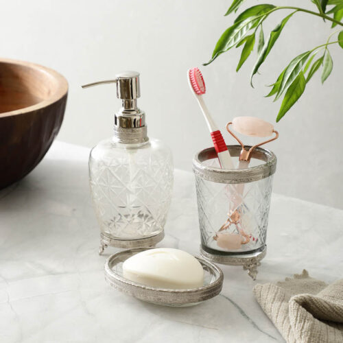 Starry Crystal Cut Bathroom Set - Silver