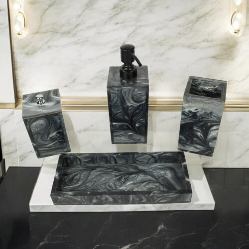 Svela Resin Bathroom Set (Black) - Four Piece Set