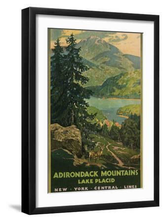 Adirondack Mountains, Lake Placid, Railroad Poster - Black Framed Art Print Wall Art, 12x18