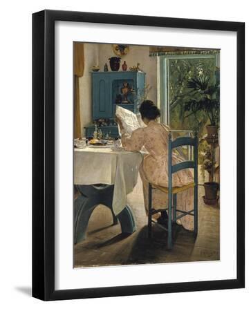 Breakfast with the Morning Newspaper, 1898 - Black Framed Art Print Wall Art, 12x16
