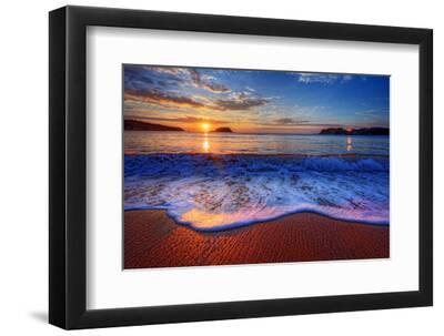 Colorful Sunrise with a Breaking Wave - Black Framed Art Print Wall Art, 12x8