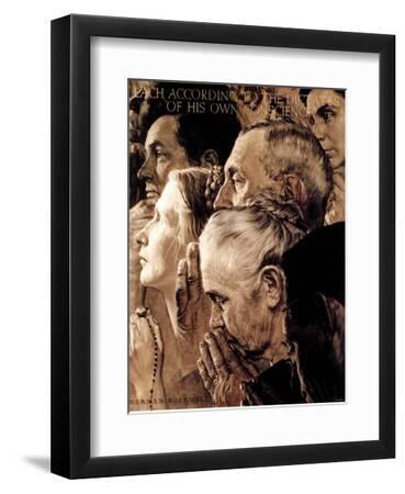 "Freedom of Worship", February 27,1943 - Black Framed Art Print Wall Art, 9x12