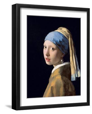 Girl with a Pearl Earring, C.1665-6 - Black Framed Art Print Wall Art, 12x16