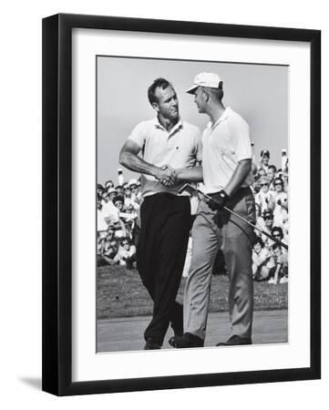 Golfer Jack Nicklaus and Arnold Palmer During National Open Tournament - Black Framed Art Print Wall Art, 12x16