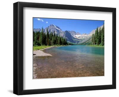 Lake Josephine with Grinnell Glacier and the Continental Divide, Glacier National Park, Montana - Black Framed Art Print Wall Art, 12x9