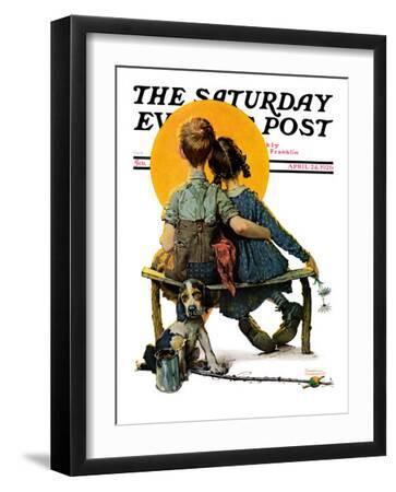 "Little Spooners" or "Sunset" Saturday Evening Post Cover, April 24,1926 - Black Framed Art Print Wall Art, 12x16