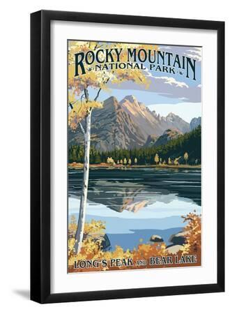 Long's Peak and Bear Lake - Rocky Mountain National Park - Black Framed Art Print Wall Art, 12x18