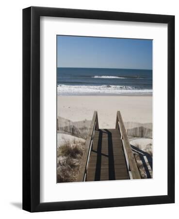 New York, Long Island, the Hamptons, Westhampton Beach, Beach View from Beach Stairs, USA - Black Framed Art Print Wall Art, 9x12