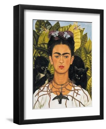 Self-Portrait with Thorn Necklace and Hummingbird, c.1940 - Black Framed Art Print Wall Art, 12x16