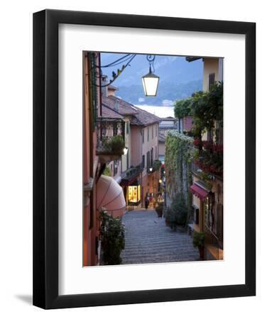 Shopping Street at Dusk, Bellagio, Lake Como, Lombardy, Italy, Europe - Black Framed Art Print Wall Art, 9x12