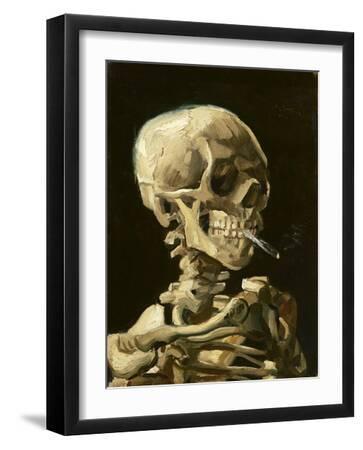 Skull with Burning Cigarette - Black Framed Art Print Wall Art, 12x16