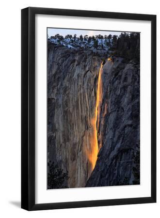 The Fire Falls, Yosemite Horsetail Falls, Firefall, Yosemite National Park - Black Framed Art Print Wall Art, 12x18