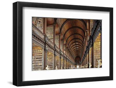 The Long Room in the library of Trinity College, Dublin, Republic of Ireland, Europe - Black Framed Art Print Wall Art, 12x8