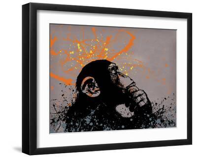 Thinker Monkey - Black Framed Art Print Wall Art, 16x12