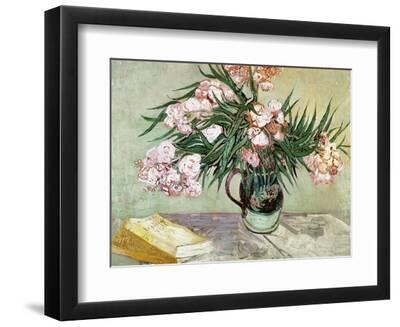 Vase with Oleanders and Books, c.1888 - Black Framed Art Print Wall Art, 12x9
