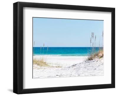 View through the Dunes to the Blue Ocean of Pensacola Beach - Black Framed Art Print Wall Art, 12x9