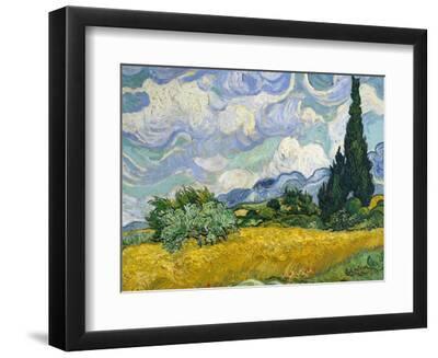 Wheat Field with Cypresses - Black Framed Art Print Wall Art, 12x9