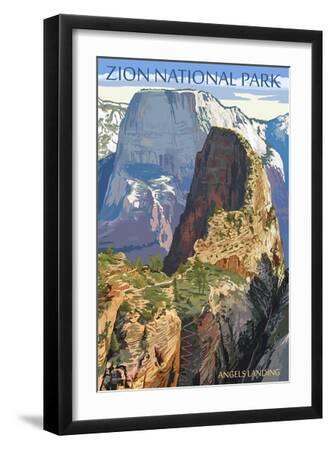 Zion National Park - Angels Landing - Black Framed Art Print Wall Art, 12x18