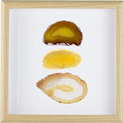 Amogeeli Framed Geode Agate Slice Wall Art, Healing Crystal Agate Stone Framed Panel Decor for Home Office, 8.7 inches