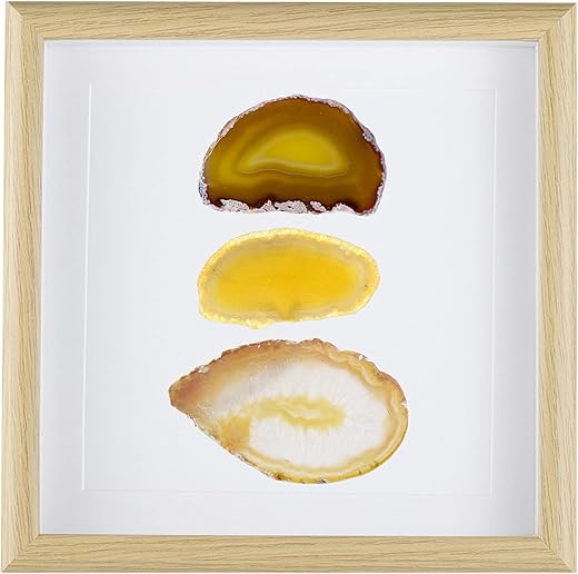 Amogeeli Framed Geode Agate Slice Wall Art, Healing Crystal Agate Stone Framed Panel Decor for Home Office, 8.7 inches