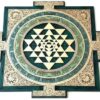 Anatoliawood Sri Yantra Wall Art – Laser Cut Wooden Sacred Geometry Decor, Sri Chakra Meditation Symbol, Green & Gold – 40x40 cm (15.7 Inch)