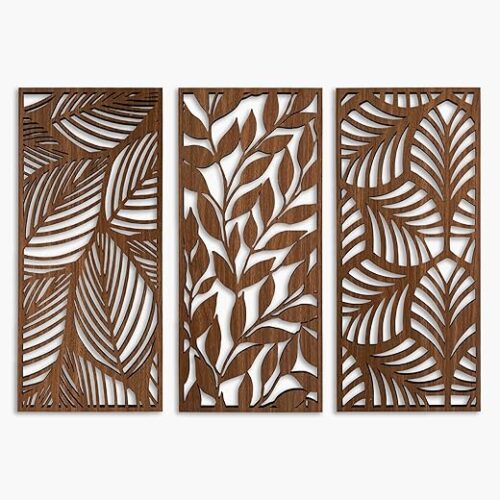 Botanical Wood Wall Art Set of 3, Leaves Wood Wall Decor for Bedroom, Floral Wooden Wall Art for Living Room, Wood Wall Panel, Gift for the Home Decor
