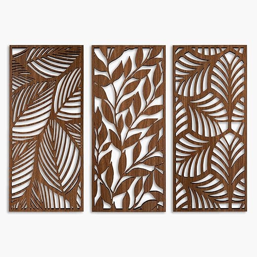 Botanical Wood Wall Art Set of 3, Leaves Wood Wall Decor for Bedroom, Floral Wooden Wall Art for Living Room, Wood Wall Panel, Gift for the Home Decor
