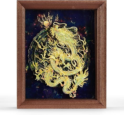 Chinese Traditional Art, 3D Paper Feng Shui Decor, Dragon Designs Art Frame, Hand-made Traditional Artwork for Home Bedroom Office Porch