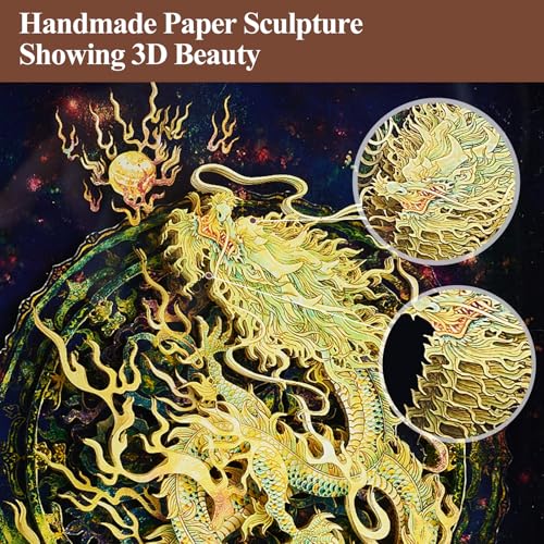 Chinese Traditional Art, 3D Paper Feng Shui Decor, Dragon Designs Art Frame, Hand-made Traditional Artwork for Home Bedroom Office Porch