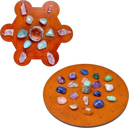 Curawood Metatron's Cube & Flower of Life Crystal Grid Board Bundle