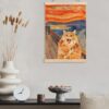 GDJIEGBC Quirky Home Decor Abstract Orange Cat Poster Wall Art Framed, Retro Modern 19th Century Classic Comical Screaming Cat Oil Painting Canvas...