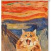 GDJIEGBC Quirky Home Decor Abstract Orange Cat Poster Wall Art Framed, Retro Modern 19th Century Classic Comical Screaming Cat Oil Painting Canvas...