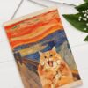 GDJIEGBC Quirky Home Decor Abstract Orange Cat Poster Wall Art Framed, Retro Modern 19th Century Classic Comical Screaming Cat Oil Painting Canvas...