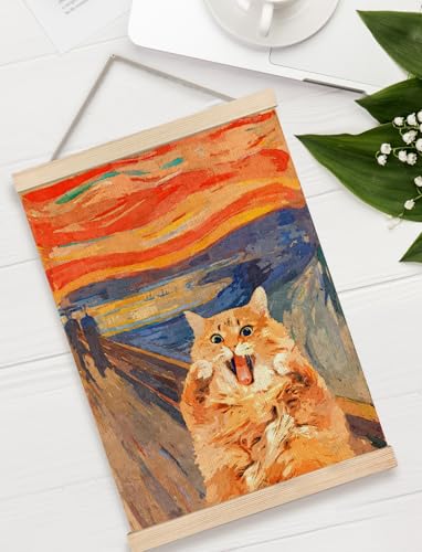 GDJIEGBC Quirky Home Decor Abstract Orange Cat Poster Wall Art Framed, Retro Modern 19th Century Classic Comical Screaming Cat Oil Painting Canvas...