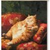GDJIEGBC Vintage Fat Orange Cat with Hamburger Poster Eclectic Wall Art Framed, Retro Eclectic Funny Lying Cat Classic Oil Painting Canvas Prints...