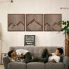Geometric Mountain Wood Wall Art, Large Wooden Wall Art of Mountains, Wood Wall Decor Over the Bed, 3 Piece Mountain Wall Art, Wood Gift For the Home