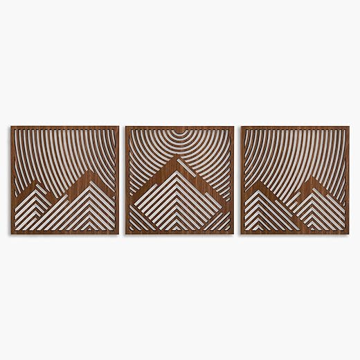 Geometric Mountain Wood Wall Art, Large Wooden Wall Art of Mountains, Wood Wall Decor Over the Bed, 3 Piece Mountain Wall Art, Wood Gift For the Home