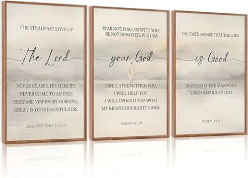 HLNIUC Christian Scripture Framed Wall Art Set of 3,The Lord Your God Is Good Wall Decor(24x36),Inspiring Easter Bible Verse Canvas Artwork,Modern...
