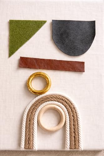 Kalpaa Handmade Mixed Media Macrame Wall Hanging Art Decor - Wabi Sabi Large Hanging rope Tapestry 40" W by 18" L,3D Geometric Triptych for Modern...