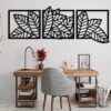 Leaves botanical wood wall art decor, 3 piece large floral wall decoration