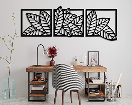 Leaves botanical wood wall art decor, 3 piece large floral wall decoration